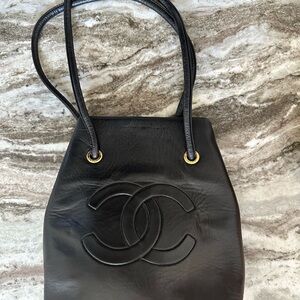 Chanel Black Leather Tote Bag Vintage